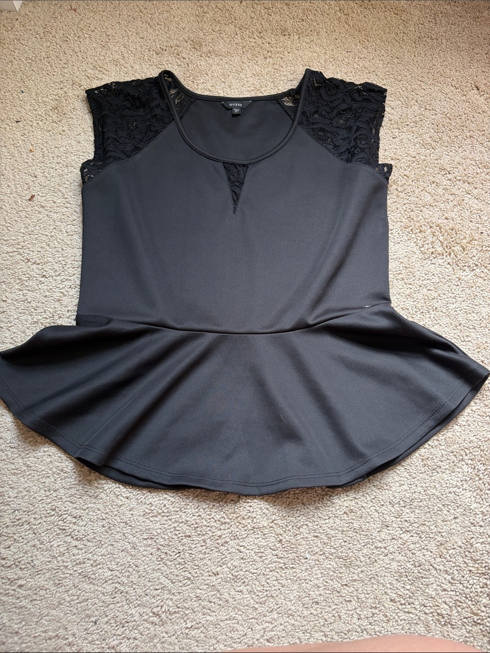 Guess Black Peplum Lace Too XL Scoop Neck